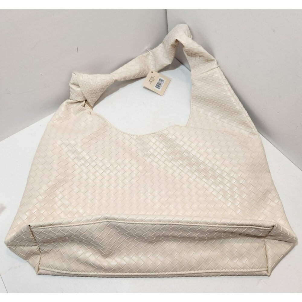 Ulta Beauty Weave Texture Fashion Tote Handbag Magnetic Clasp Pocket Cream NEW